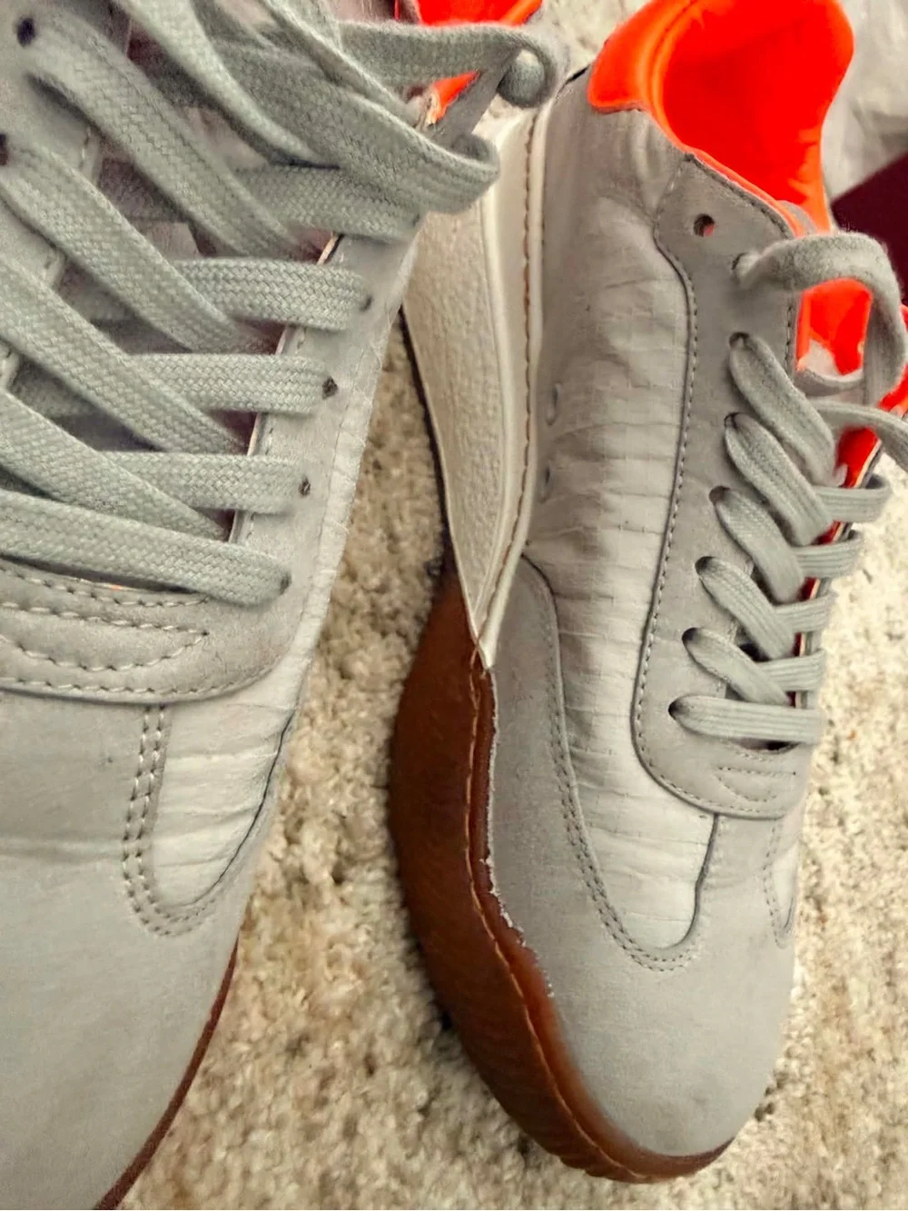 Stella McCartney Men’s Gray Sneakers with Bright Orange Interior